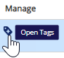 Flows page Open Tags icon in the Manage column
